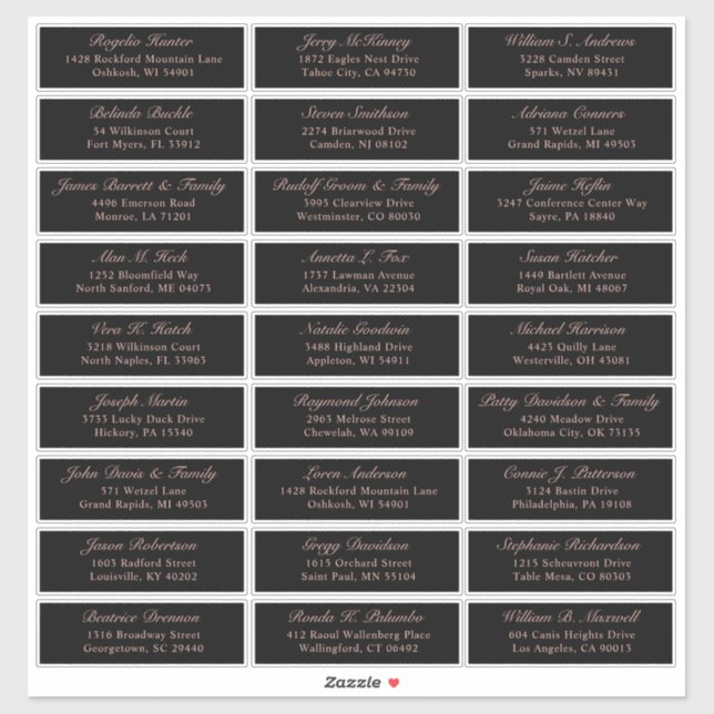 Autocollant étiquette de adresse invité mariage pe (Feuille)