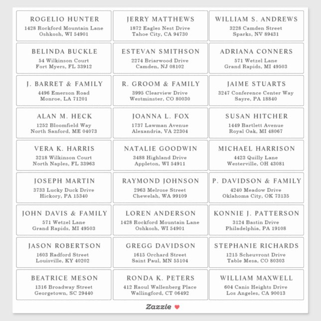 Autocollant étiquette de adresse invité mariage pe (Feuille)