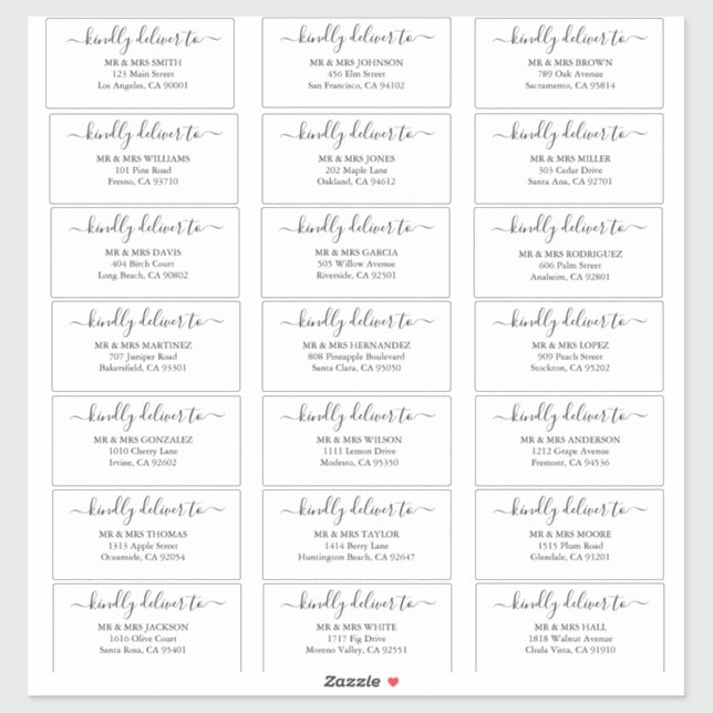Autocollant étiquette de adresse mariage invité pe (Feuille)