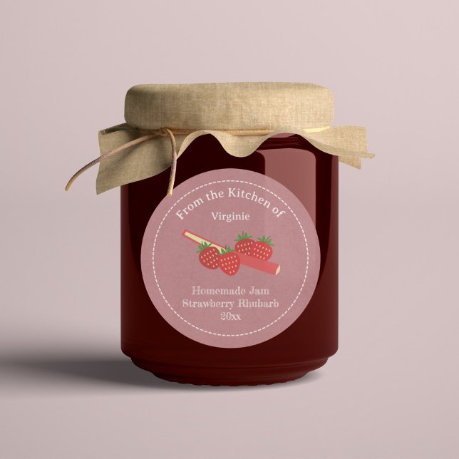Autocollant Étiquette de confiture de fraises rust (Rustic Strawberry Rhubarb Jam Label Sticker)