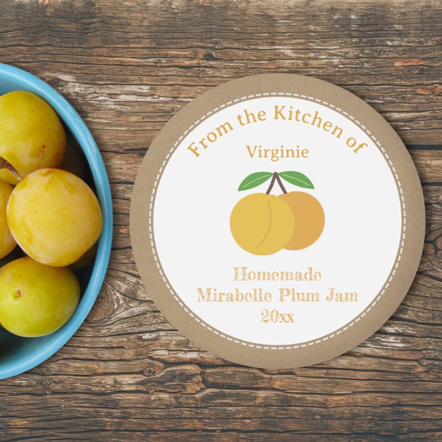 Autocollant Étiquette de la confiture rustique Mir (Rustic Mirabelle Plum Jam Label Sticker)