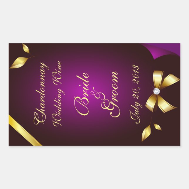 Autocollant Étiquette de vin Mariage violet et or (Devant)