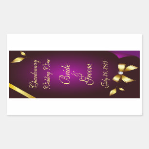 Autocollant Étiquette de vin Mariage violet et or