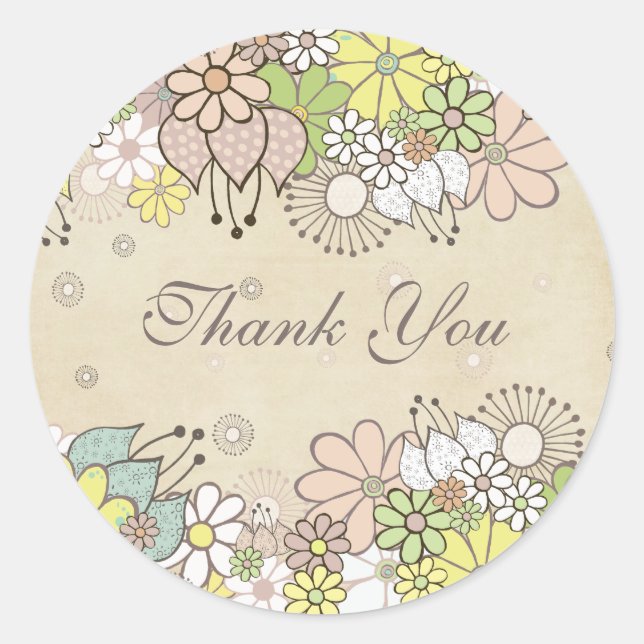 Autocollant Étiquette Merci cadeau blanc à fleurs  (Devant)