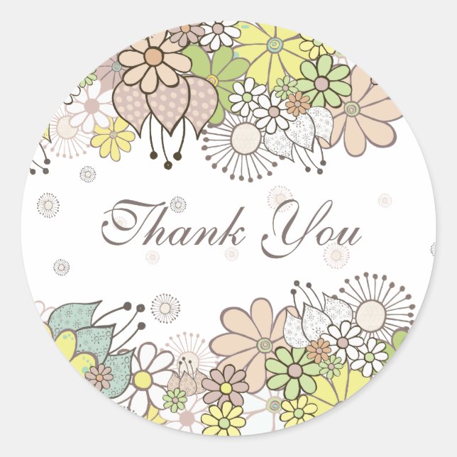Autocollant Étiquette Merci cadeau blanc à fleurs  (Devant)