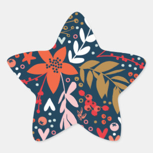 Autocollant étoile de Noël floral marine joli vaca