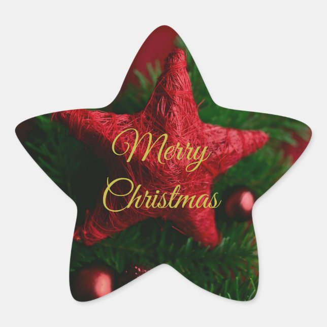 Autocollant étoile de Noël Rouge Rustique  (Devant)