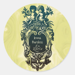 Autocollant Ex Libris Cartouche & Cherubs
