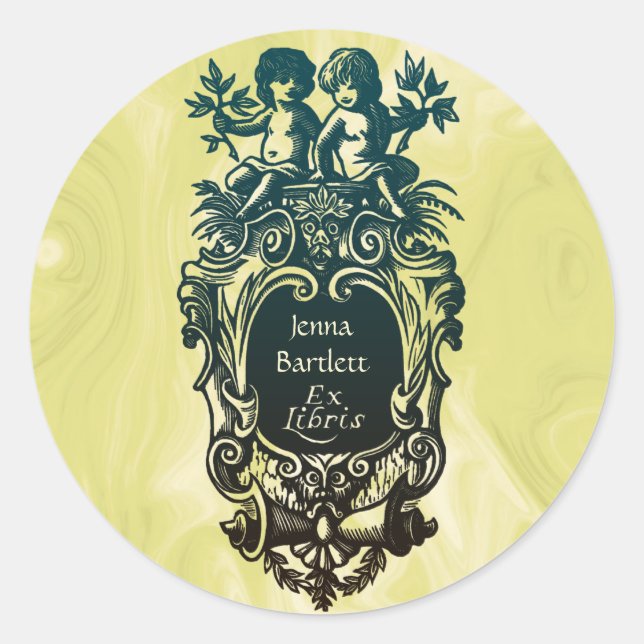 Autocollant Ex Libris Cartouche & Cherubs (Devant)
