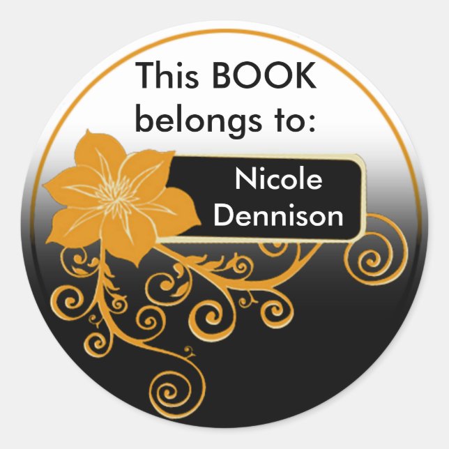 Autocollant Ex Libris (orange florale) (Devant)