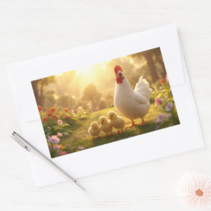 Autocollant Famille de Poulets Mignonne Poule et P