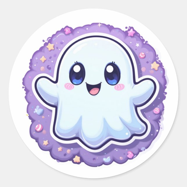 Autocollant fantôme Kawaii – Déco Halloween pastel (Devant)