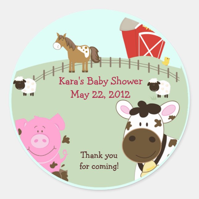 Autocollant Faveur Baby shower pour bébés de ferme (Devant)