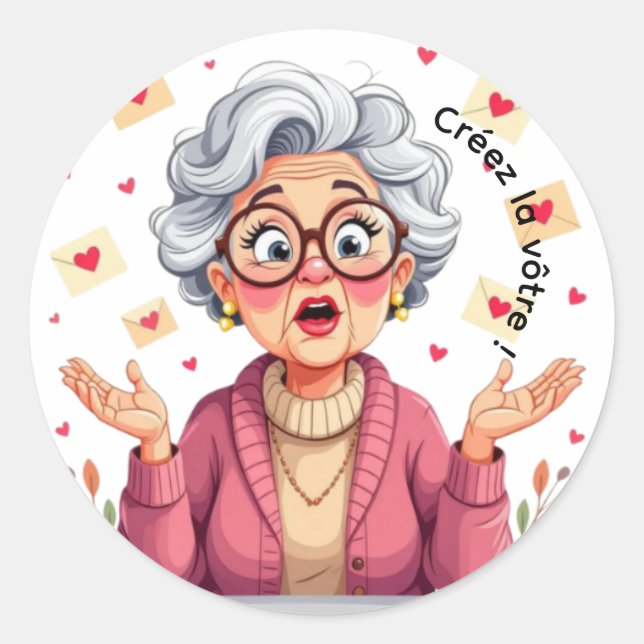 Autocollant femme âgée heureuse recevant des lettr (Devant)