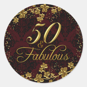 Autocollant Fête d'anniversaire Floral Or Rouge 50