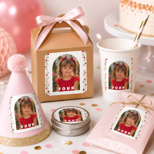 Autocollant Fille 4ème Anniversaire avec Photo