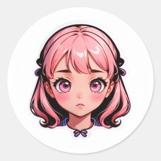 Autocollant Fille Anime - Cheveux Roses Style Chib