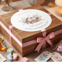Autocollant Fille Chaton Floral Baby Shower, Rose