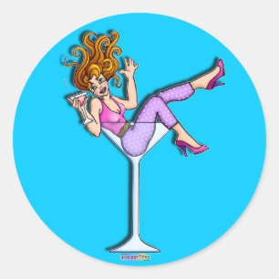 Autocollant - fille dans un verre de Martini,