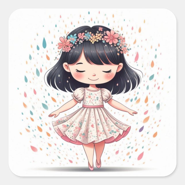 Autocollant  Fille Fleurie - Design Original (Devant)