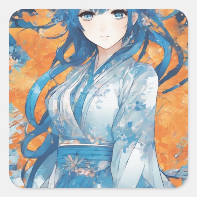 Autocollant fille manga leu (Devant)