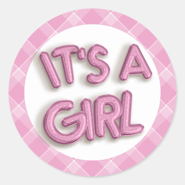 Autocollant Fille pour Baby Shower Rose – Rond (Devant)