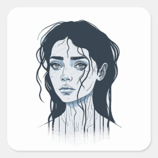 Autocollant fille triste