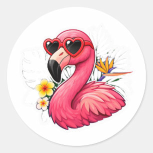 Autocollant flamant rose tropical amusant avec lun