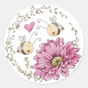 Autocollant Fleur Cœur Abeilles Mignonnes