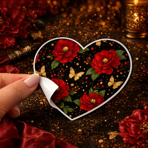 Autocollant Fleur Rouge Romantique Motif Papillon
