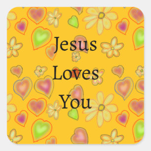 Autocollant Fleurs Cœurs Jésus vous aime