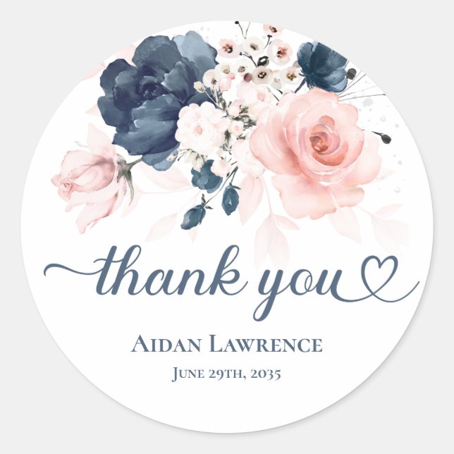 Autocollant floral bleu marine et rose blush (Devant)