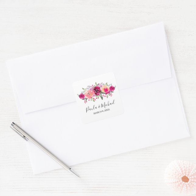 Autocollant floral Cerise Watercolor (Enveloppe)