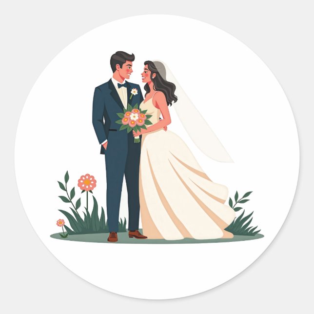 Autocollant floral de mariée et de marié (Devant)