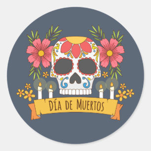 Autocollant floral de Skull Dia de los Muertos  