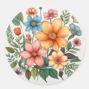 Autocollant floral fleuri et florissant