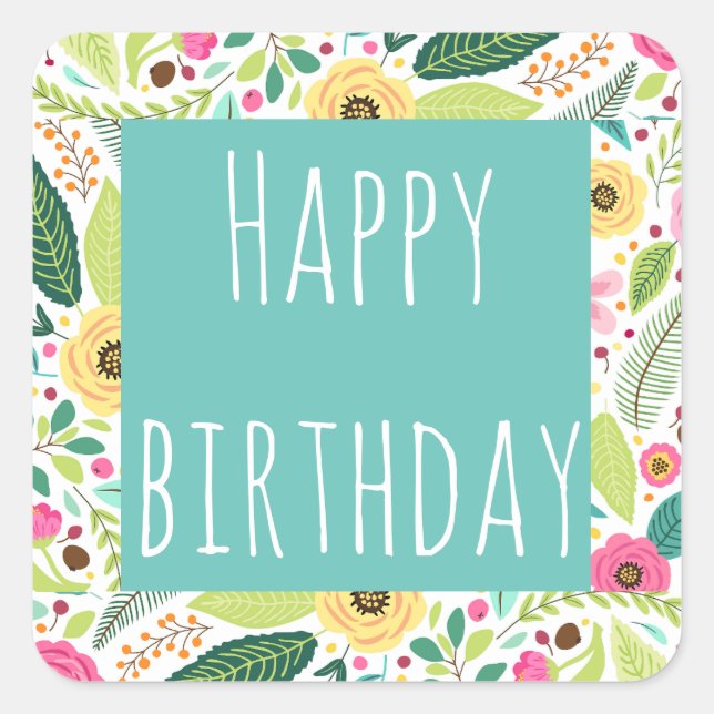 Autocollant Floral Joyeux d'anniversaire (Devant)
