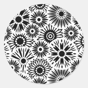 Autocollant floral noir et blanc
