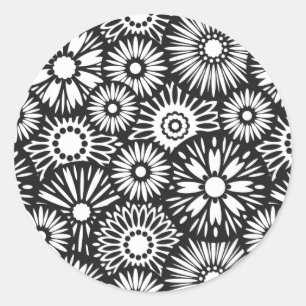 Autocollant floral noir et blanc