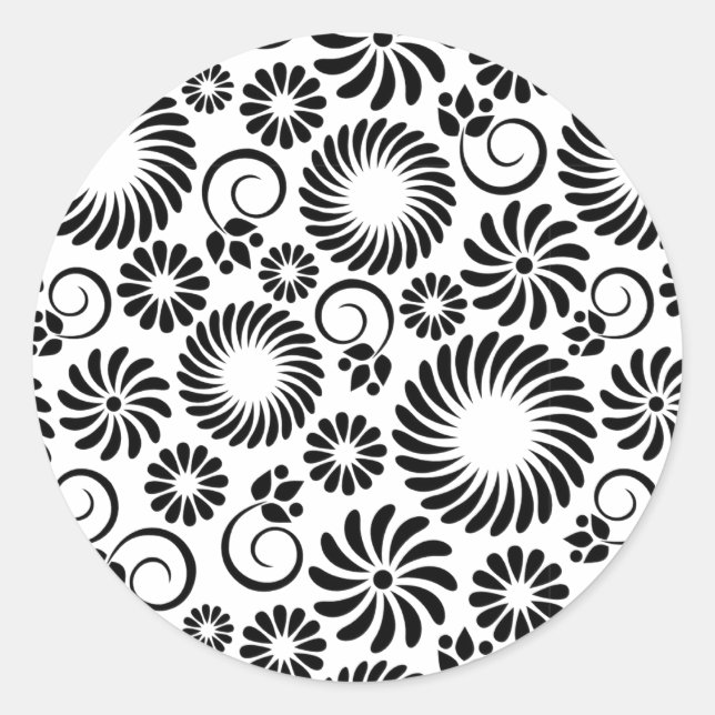 Autocollant floral noir et blanc (Devant)