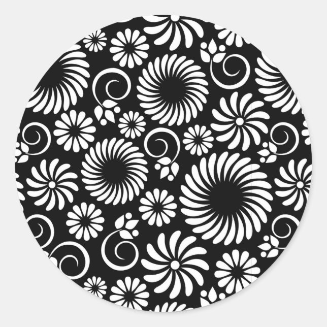 Autocollant floral noir et blanc (Devant)