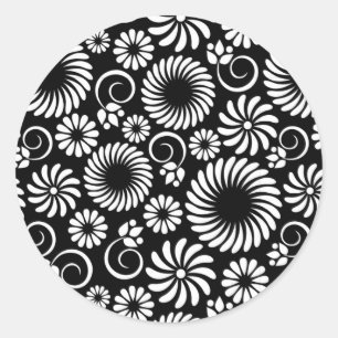 Autocollant floral noir et blanc