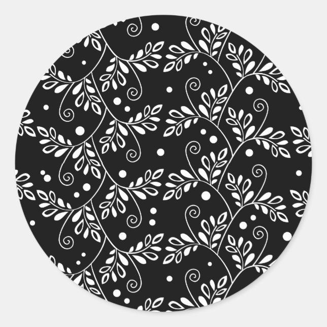 Autocollant floral noir rétro (Devant)