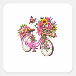 Autocollant Floral « Optimisme » – Vélo Rose Fleur