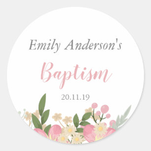 Autocollant floral rose élégant de baptême