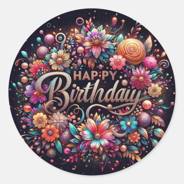 Autocollant floral vibre pour l'anniversaire (Devant)