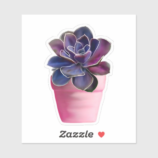 Autocollant floral violet en pot à fleurs rose (Feuille)