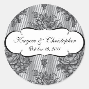 Autocollant français noir et blanc de mariage de