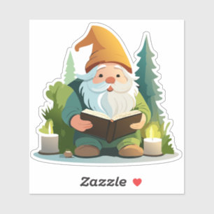 Autocollant Gnome Lisant Un Livre Sous La Lumière