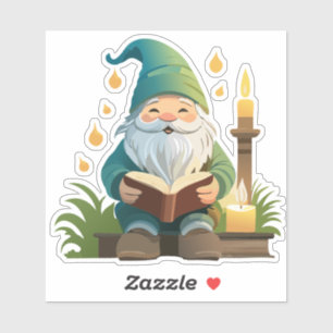 Autocollant Gnome Lisant Un Livre Sous La Lumière